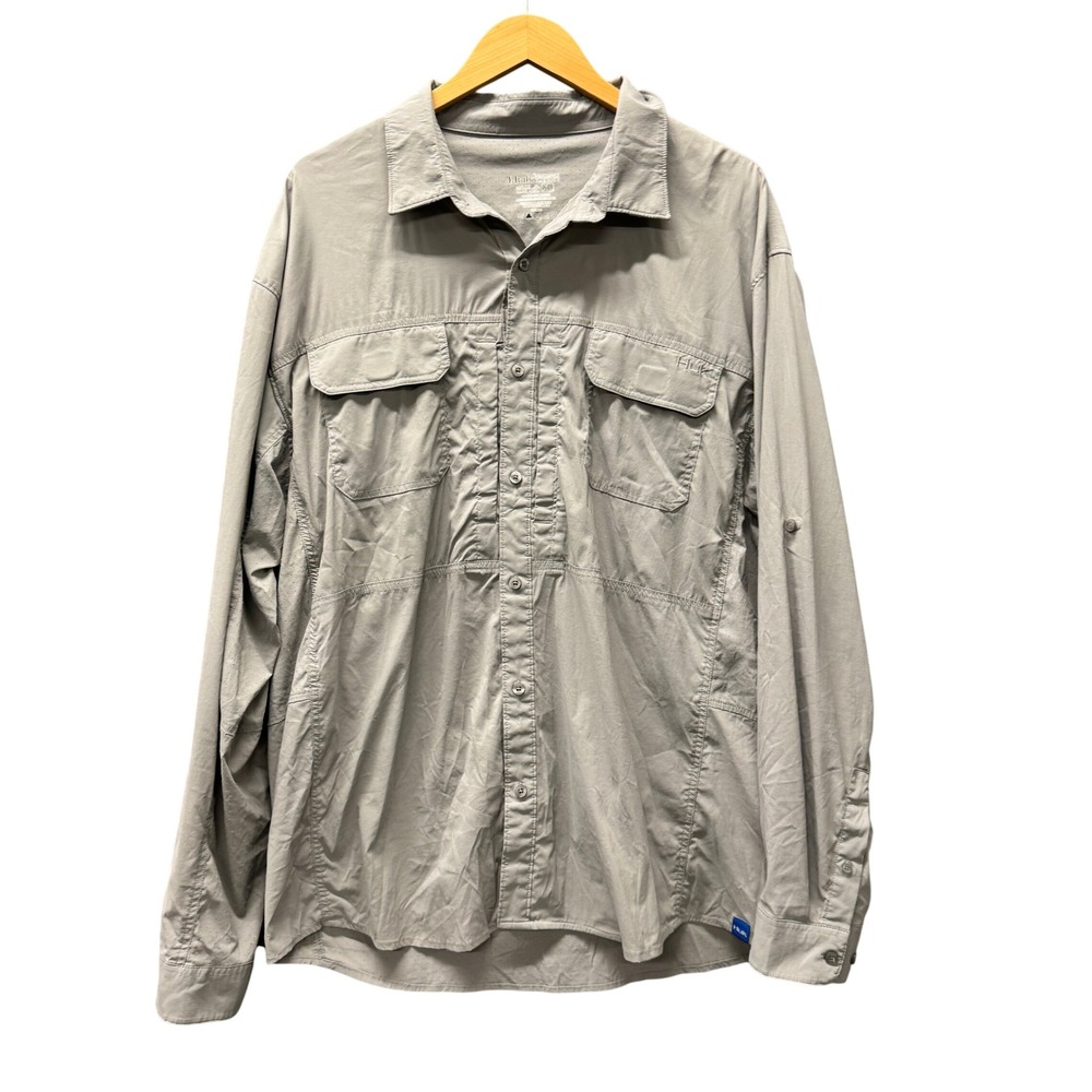 Huk Fishing Shirt Mens XL Performance Long Roll Tab Sleeve Gray Outdoor Vented